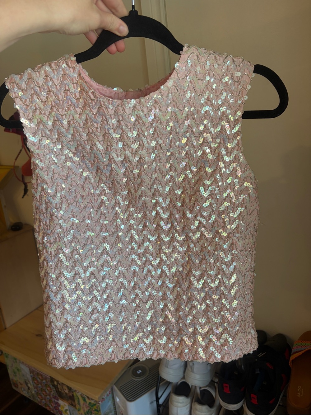 Vintage 70s Pink Sequin Zigzag button closure sleeveless Top - Picture 11 of 16